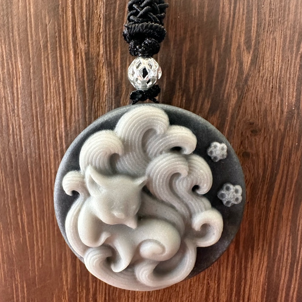 Tai Chi Stone Nine Tail Fox Pendant on Black Adjustable Rope - Picture 14 of 15